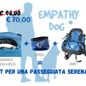 kit per una passeggiata serena con il cane firmato EmpathyDOG® con guinzaglio regolabile, ciotola richiudibile e zaino