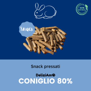 snack pressati per cane italiani 100% naturali con l'80% di carne di coniglio. Senza conservanti