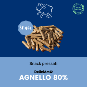 snack pressati per cane italiani 100% naturali con l'80% di carne d'agnello. Senza conservanti