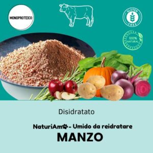 preparato disidratato cibo umido monoproteico per cane, 100% naturale e senza glutine con carne di manzo